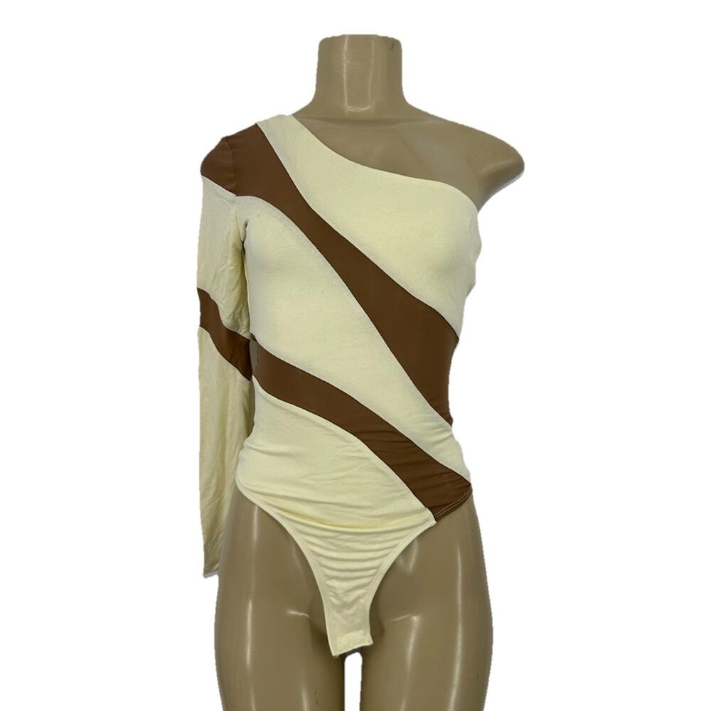NEW JLUXLABEL Small Women “Own the Moment" bodysuit One Shoulder Mesh Panel P20v